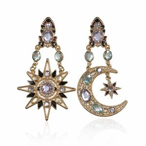 Gold and Black Star and Moon Earrings